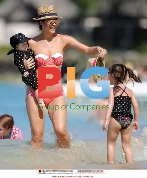 Myleene Klass with daughters on Barbados beach