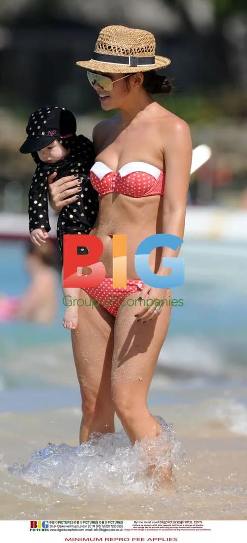 Myleene Klass with daughters on Barbados beach