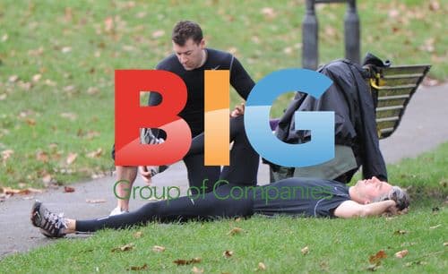 George Lamb Working Out with Trainer and Dog