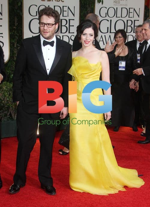 Lauren Miller and Seth Rogen at Golden Globes
