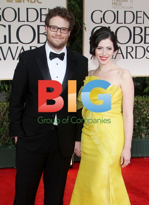 Lauren Miller and Seth Rogen at Golden Globes
