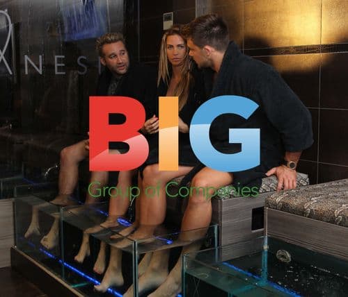 Katie Price, Leandro Penna and Dane Bowers at Anesis Spa