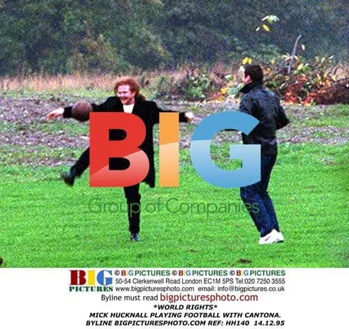 Mick Hucknall playing football with Cantona