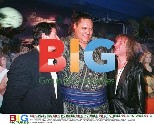 Stallone, Akebono, and Depardieu at Planet Hollywood Paris