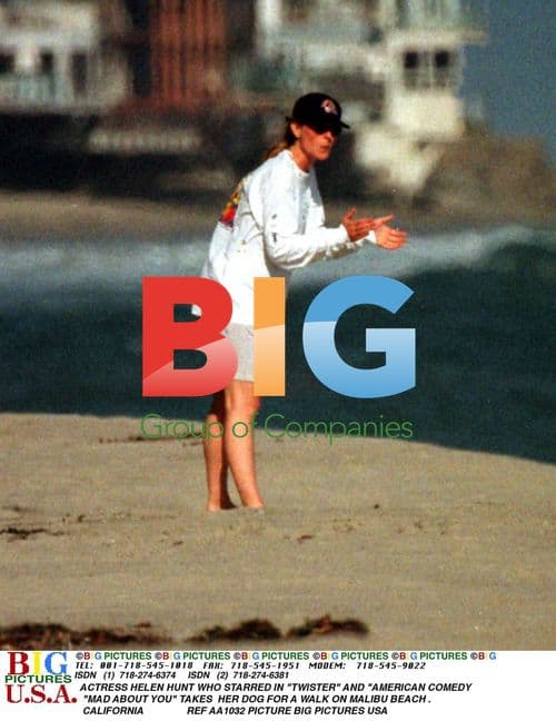 Actress Helen Hunt walks dog on Malibu beach