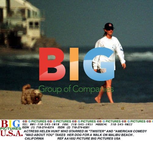 Helen Hunt Walks Dog on Malibu Beach