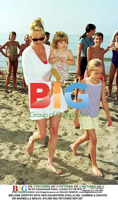 Melanie Griffith & Daughters on Marbella Beach
