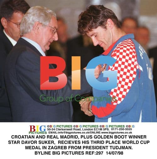 Davor Suker Receives Third Place World Cup Medal