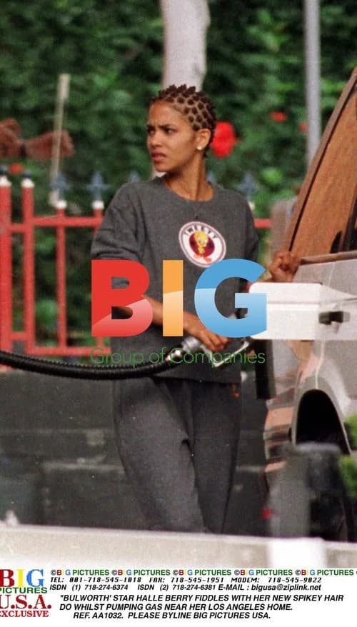 Halle Berry with Spikey Hair Pumping Gas
