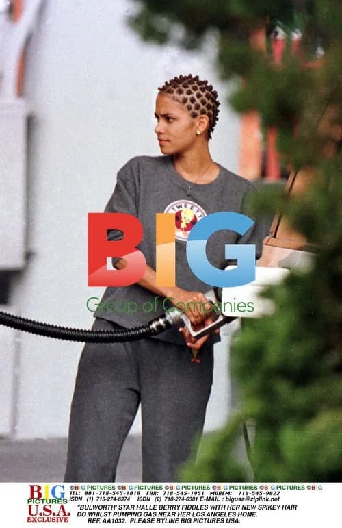 Halle Berry getting gas with spikey hair