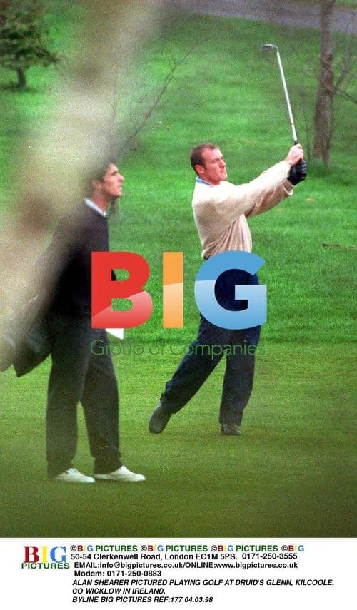 Alan Shearer plays golf in Kilcoole, Ireland