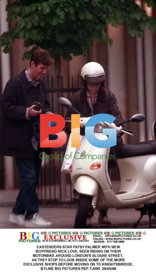 Patsy Palmer and Nick Love on Motorbike in London