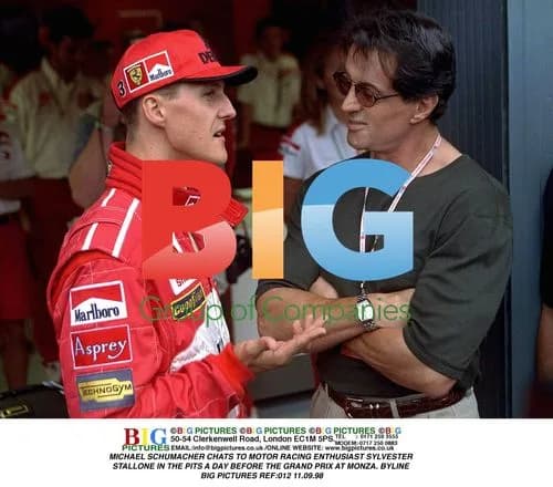 Schumacher and Stallone Chat in Monza Pits