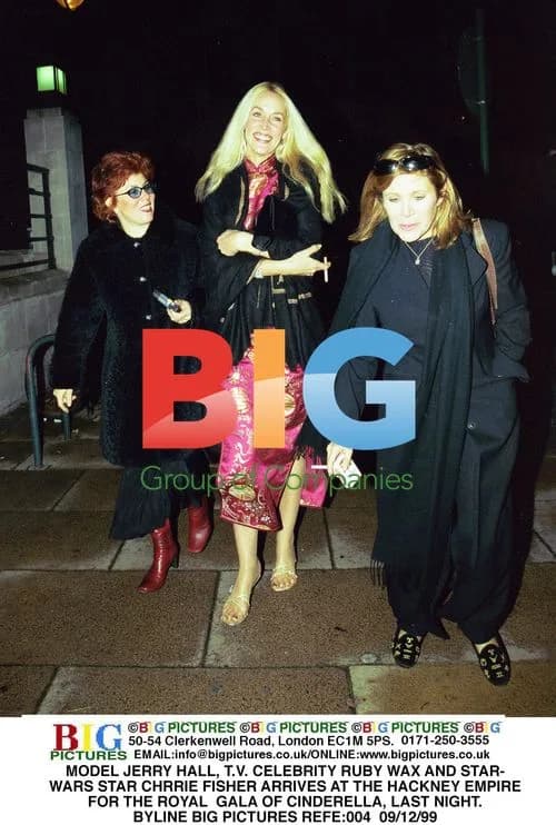Jerry Hall, Ruby Wax, and Chrrie Fisher at Cinderella Gala