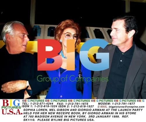 Sophia Loren, Mel Gibson, and Armani at Recipe Book Launch