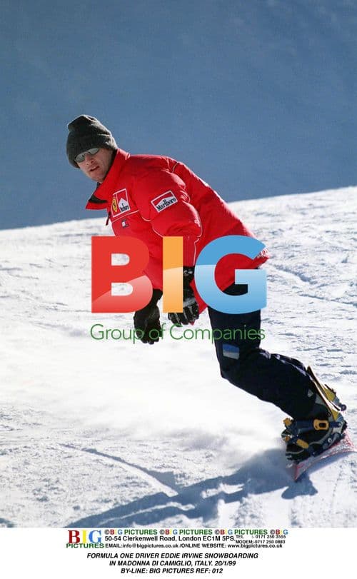 Eddie Irvine snowboarding in Italy
