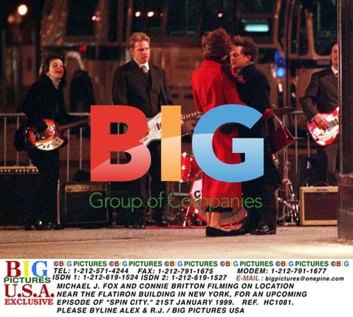 Michael J. Fox and Connie Britton on "Spin City" set