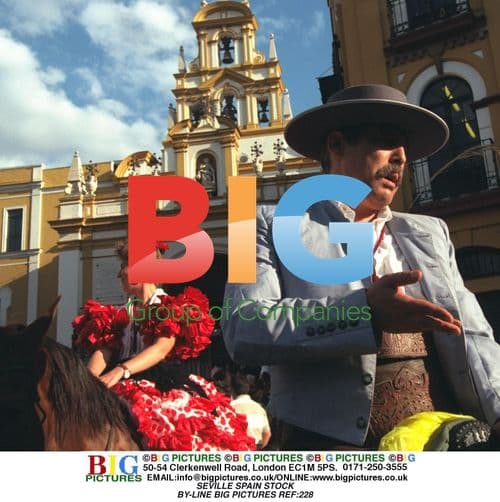 Woman in Folkloric Dress Outside Macarena Church