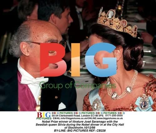 Jos Saramago with Queen Silvia at Nobel Dinner