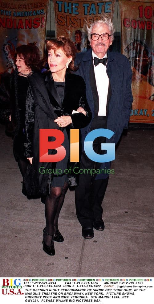Gregory Peck and wife Veronica at 'Annie Get Your Gun' opening