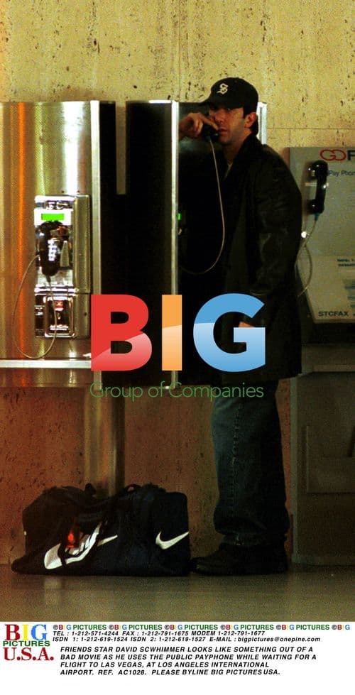 David Schwimmer uses payphone at LAX