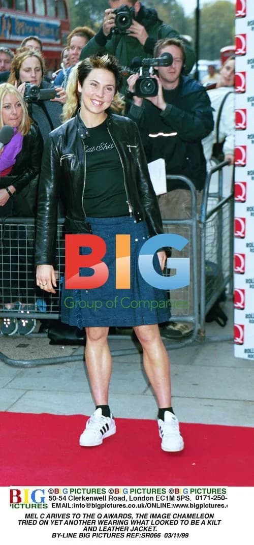 MEL C arrives to the Q Awards in kilt and leather jacket