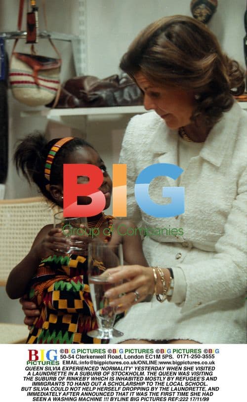 Queen Silvia visits laundromat in Stockholm suburb