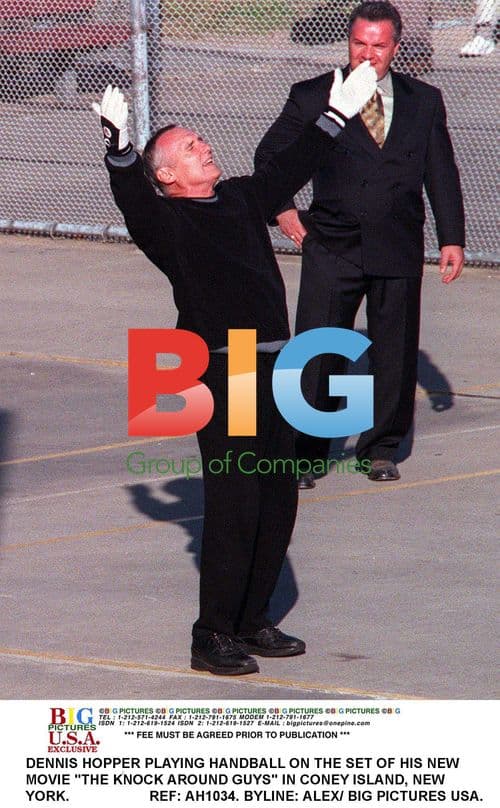Dennis Hopper playing handball on "The Knock Around Guys" set