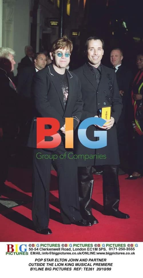 Elton John and Partner at Lion King Premiere