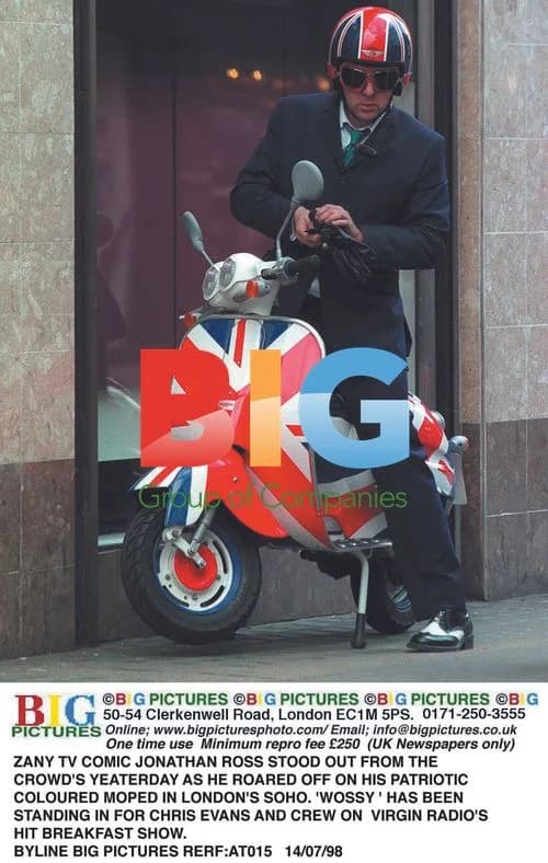 Jonathan Ross on patriotic moped