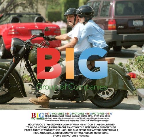 George Clooney and Traylor Howard Ride Motorbike