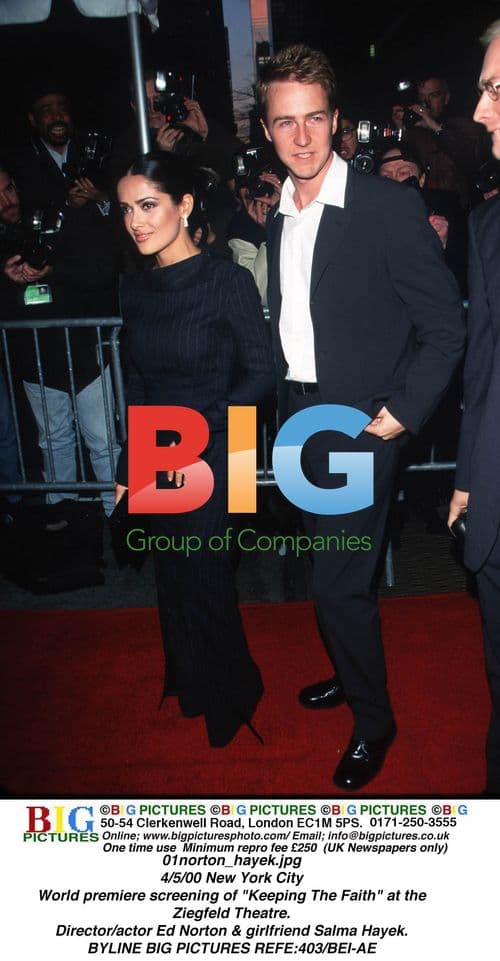 Ed Norton & Salma Hayek at "Keeping The Faith" premiere