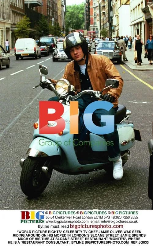 Celebrity Chef Jamie Oliver Rides Moped in London