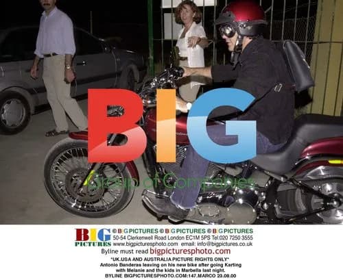 Antonio Banderas leaves on new bike after karting with family