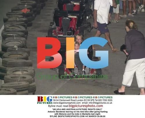 Antonio Banderas leaves on new bike after Karting