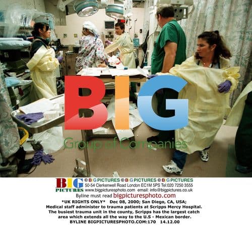 Medical staff treat trauma patients at Scripps Mercy Hospital