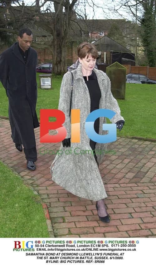 Samantha Bond at Desmond Llewellyn's funeral