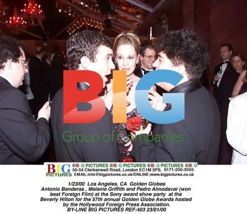 Antonio Banderas, Melanie Griffith and Pedro Almodavar at Golden Globes party