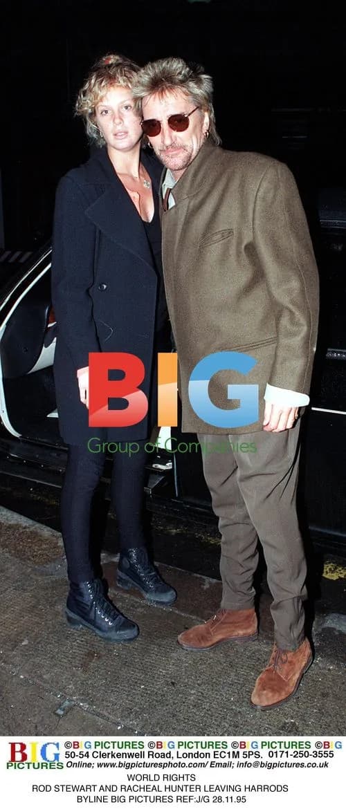 Rod Stewart and Racheal Hunter leaving Harrods