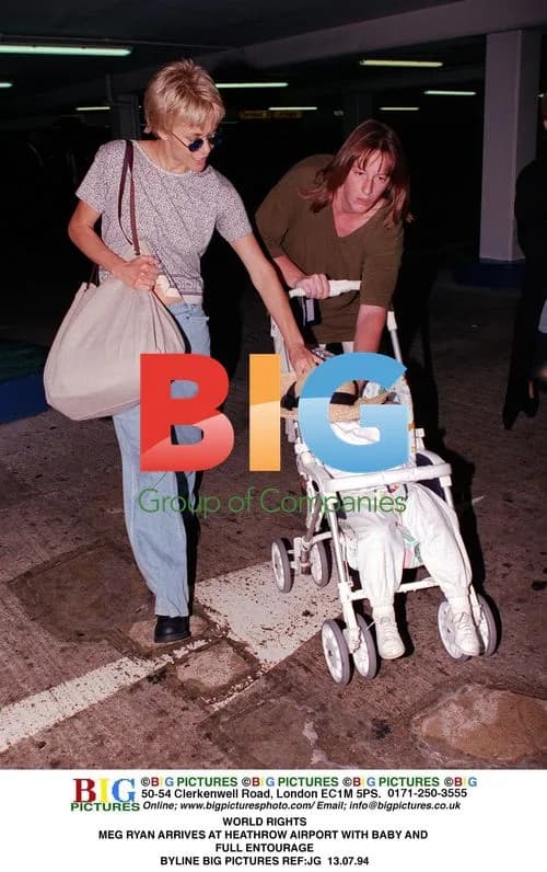 Meg Ryan Arrives at Heathrow with Baby and Entourage