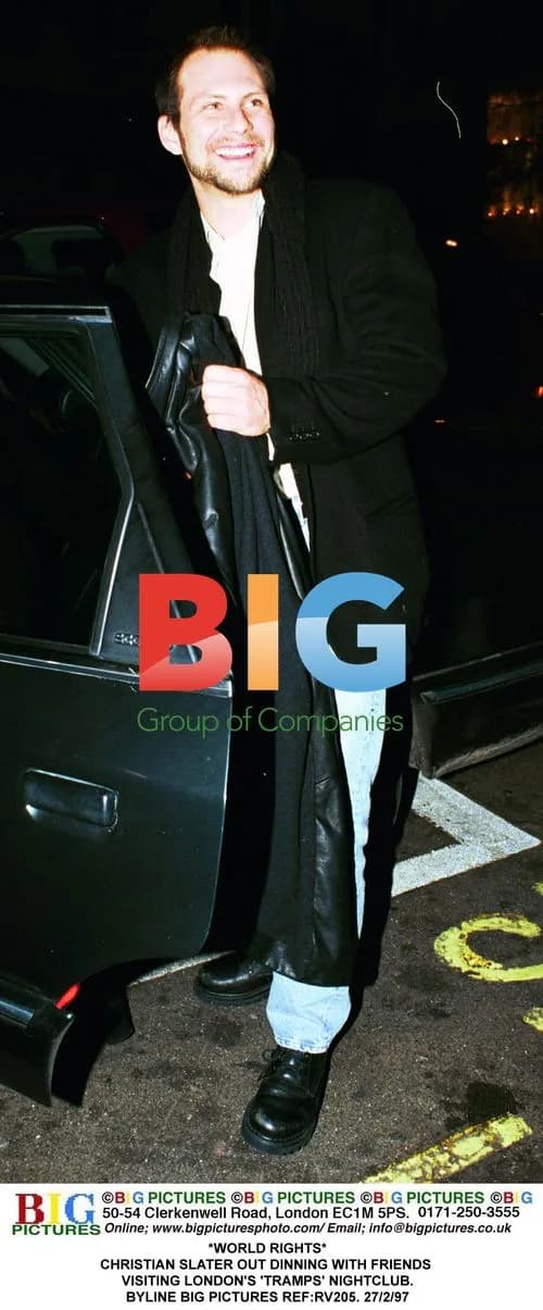 Christian Slater dining with friends in London