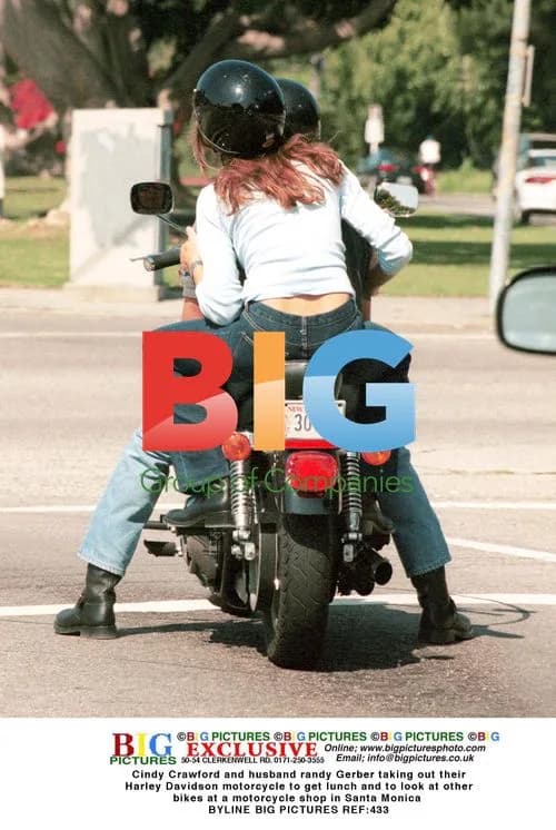 Cindy Crawford and Randy Gerber on Harley in Santa Monica