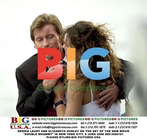 Dennis Leary and Elizabeth Hurley on film set