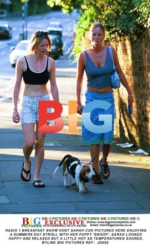 Sarah Cox Enjoys Summer Stroll with Puppy
