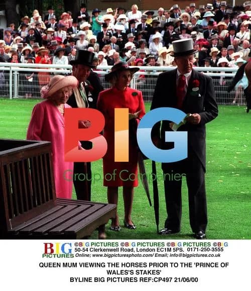 Queen Mum views horses before 'Prince of Wales's Stakes'