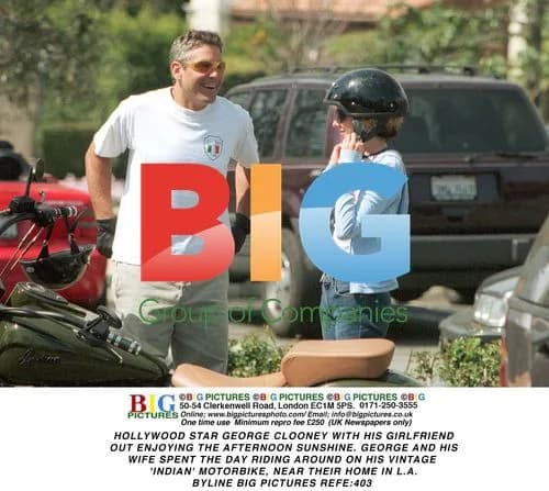 George Clooney out riding vintage motorbike