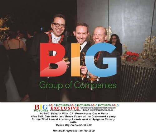Alan Ball, Dan Jinks, and Bruce Cohen at Dreamworks Oscar Party