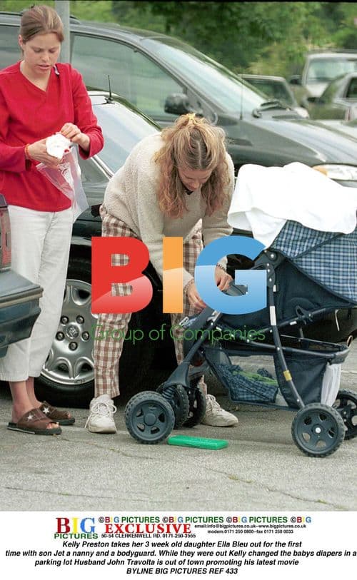 Kelly Preston takes newborn Ella Bleu out with son Jet