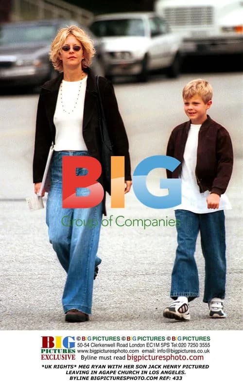 Meg Ryan and son Jack Henry leaving church