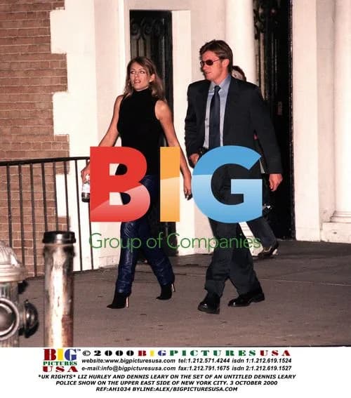 Liz Hurley and Dennis Leary on TV Set